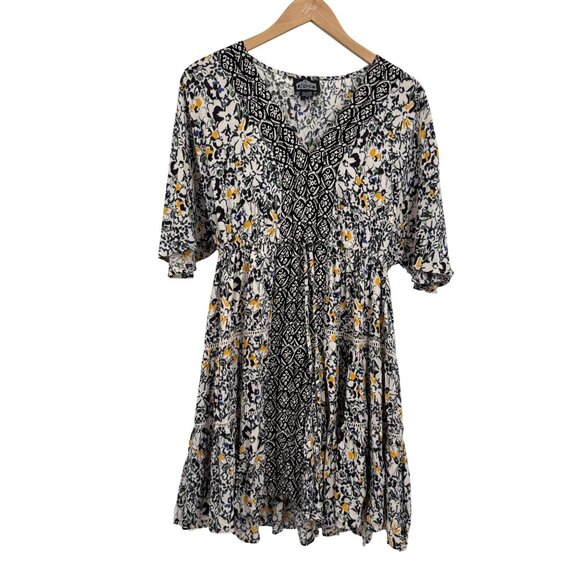 ANGIE Womens Floral Boho Tiered Dress Size M Flutter Sleeve Vintage 90s Flowy‎ - Picture 1 of 8
